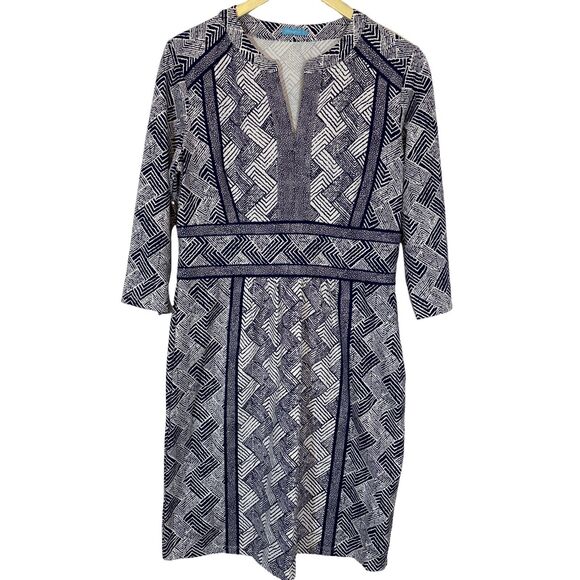J. McLaughlin Dresses & Skirts - J McLaughlin Dress Lola Catalina Cloth Blue White Chevron Split Neck Sz L